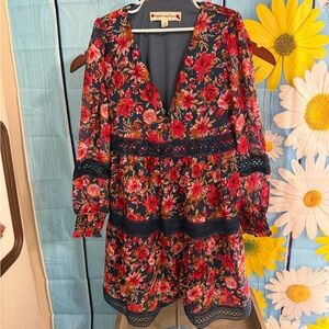 Poppy and Rose Floral V-Neck Romper in Navy & Red kids size 10